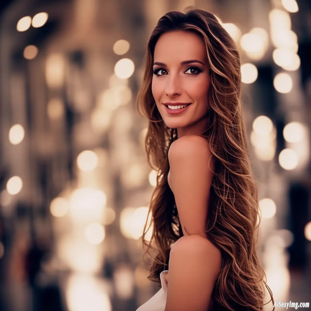(skinny:1.3), ( flatchested:1.4),  (very long wavy hair:1.2), (hair covers body:1.4), (((seductive narrow eyes))), hip bones, happy european  woman